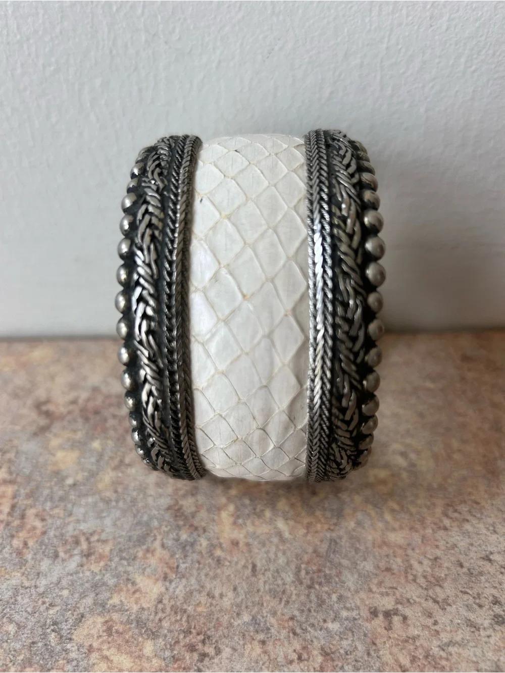 Vintage Sterling Silver Boho Style Bangle Bracelet 1.75” wide/2.5” diameter